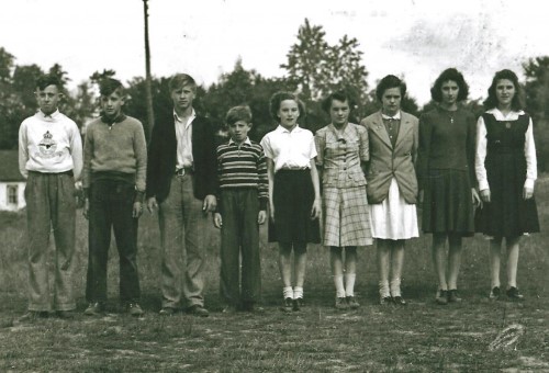 Students standing in line for Sacred Heart School in 1941